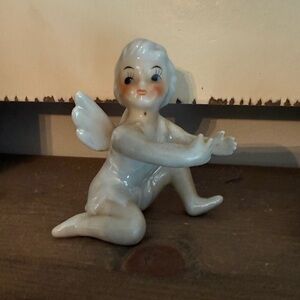 Vintage 1950’s Angel Pixie Porcelain Candle Hugger Figurine Cream made in Japan